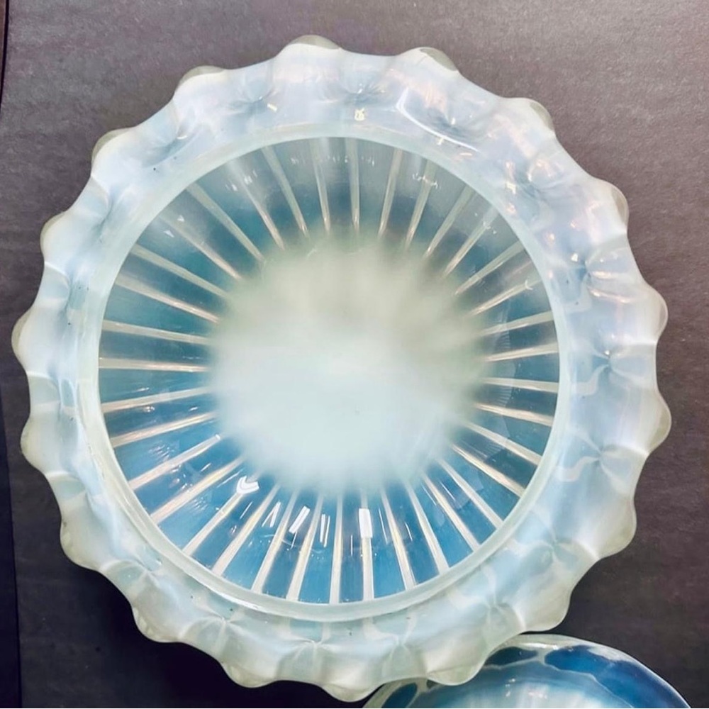 Powder Blue Opalescent Powder Jar Exceptional Murano Italy - Picture 4 of 5